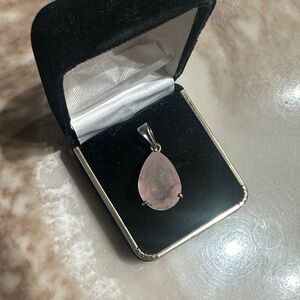 Silver Teardrop Rose Quartz Pendant - Pink Gemstone Necklace